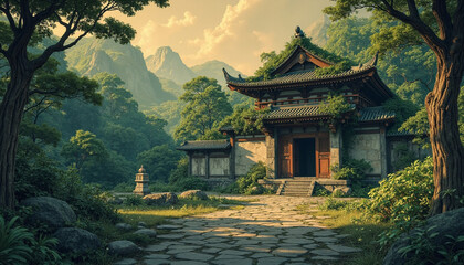 mountain temple wallpaper
