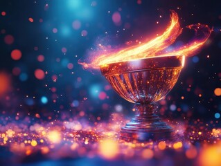 Capture a dynamic Tilted angle view of a soaring Success golden trophy