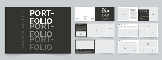 Architecture portfolio interior portfolio brochure design template black and white portfolio