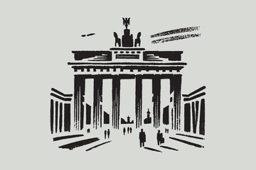 Minimalistic brush style illustration of Brandenburg Gate in black and white © Victoria