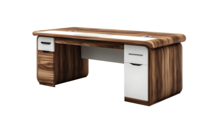 Modern wooden office desk png isolated on transparent background