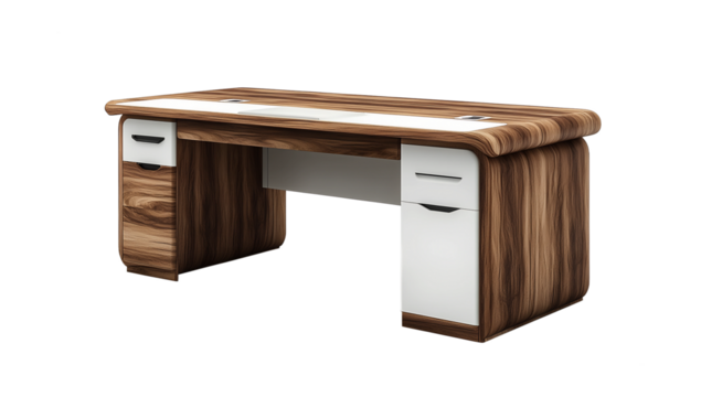 Modern wooden office desk png isolated on transparent background