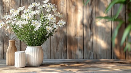 Beautiful Bouquet of White Flowers in Elegant Vase on Wooden Table