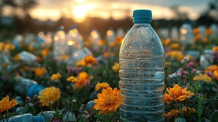 Plastic bottle and trash pile for reduce, reuse, and recycle concept