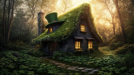 Discover the serene beauty of a leprechaun's peaceful retreat, nestled beside a charming stone cottage adorned with clovers Explore the rich culture of Ireland, where traditional folklore meets the