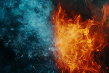 Fototapeta premium Abstract Fire and Ice element against (vs) each other background. Heat and Cold concept.