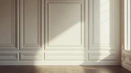 Bright interior with elegant molding and natural light illuminating the wall