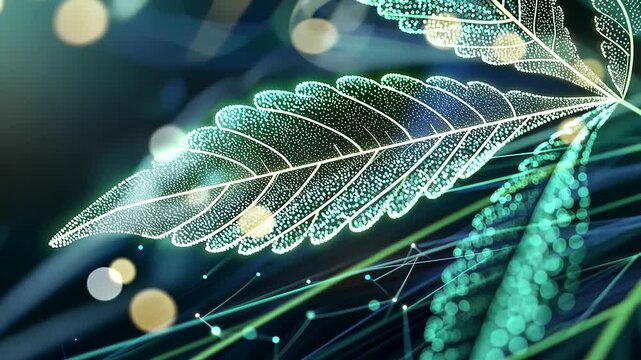 Close Up of Neon Illuminated Cannabis Leaf Textures