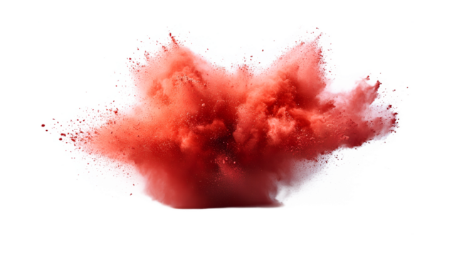 Red powder explosion abstract art png isolated on transparent background