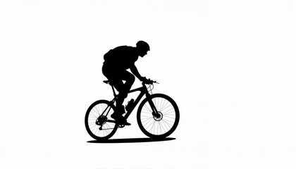 Obraz premium Silhouette of a cyclist riding a mountain bike against a white background 