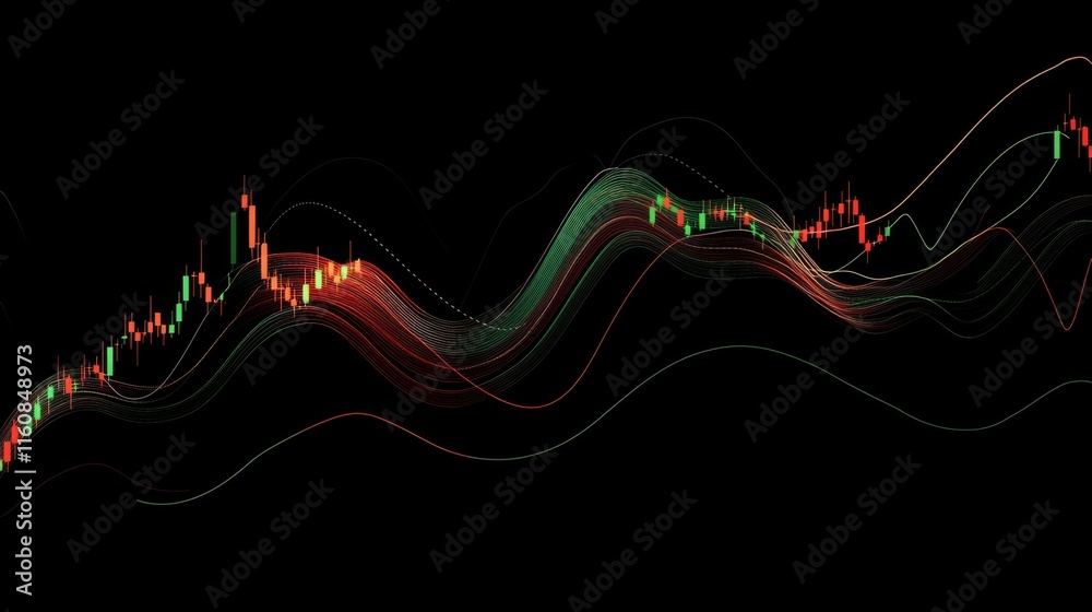 Poster abstract financial data visualization with colorful wave patterns