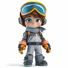 Naklejka premium Cartoon Character in Winter Sports Outfit with Snow Gear and Goggles