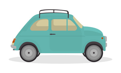 Obraz premium Blue Small Retro Car, Isolated On White Background. Vector Illustration