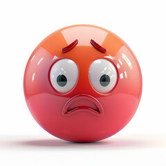 Naklejka premium Sad Red Ball with Eyes and Frowning Expression on White Background