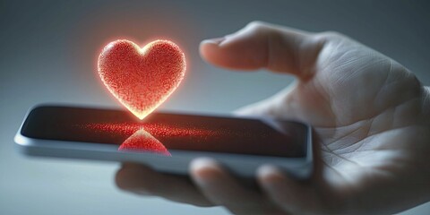 Person holding phone with heart-shaped screen displaying love message.