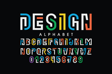 Design font from gap line, alphabet with bright labyrinth, multi-colored lines cut letters and numbers, vector illustrator 10 eps
