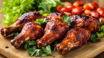 Grilled Chicken Drumsticks with Fresh Herbs and Cherry Tomatoes