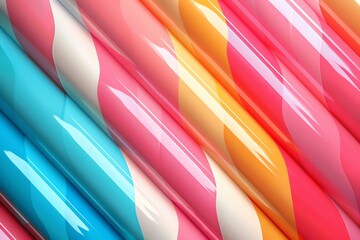 Colorful glossy striped tubes, diagonal pattern.