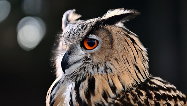 eagle owl in backlight in front of blurry background