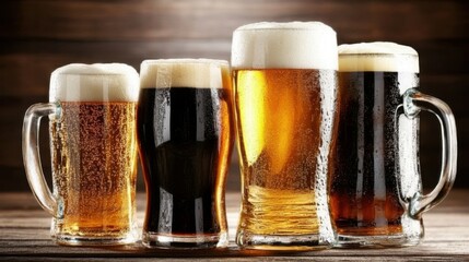 glassed of beer on wooden background