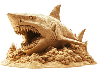 Obraz premium Sand Sculpture of Shark with Sharp Teeth on Isolated Setting