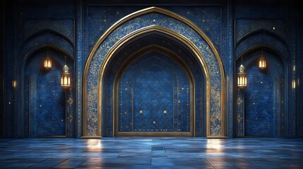 Obraz premium Elegant Blue And Gold Archway Interior Design