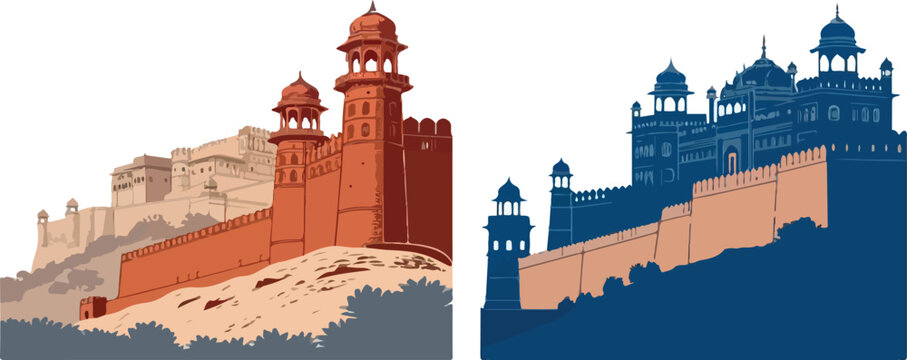 Print  Rajasthan fort skyline vector background