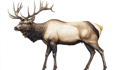 Deer, reindeer or elk isolated sketch of wild mammal animal. Brown stag of adult deer with large antlers for hunting sport club or zoo symbol, forest wildlife themes design