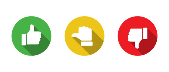 Like, neutral, and dislike hand icon with long shadow