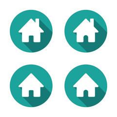 Homepage, house icon set with long shadow. Home page sign symbol