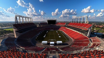 Futuristic sports stadium with autonomous and adaptive seating fully immersive VR sections and a breathtaking architectural design