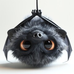 Cute cartoon bat hanging upside down.