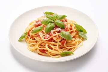 Delicious pasta on a white plate