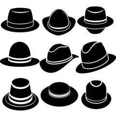 Hat icon set silhouette vector on white background 