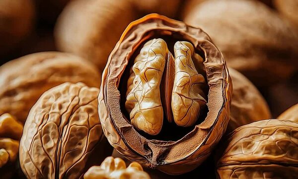 Closeup of walnut in a walnut shell