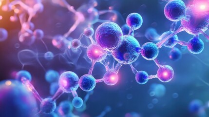 Microscopic view of vibrant molecules bonding.