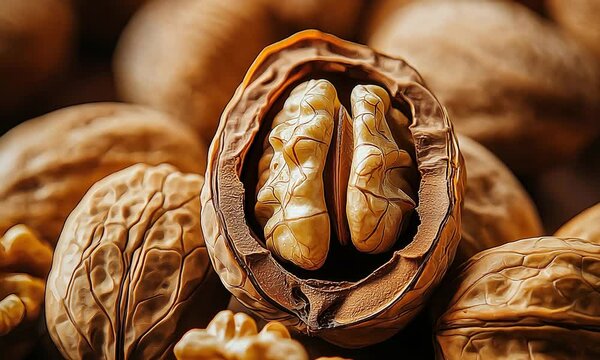 Closeup of walnut in a walnut shell