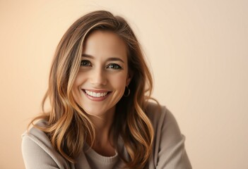 Obraz premium Portrait of a happy, 35-year-old female with a gentle smile