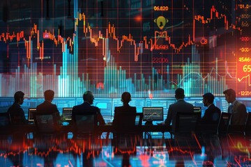 Multinational team networking with financial analysis concept.