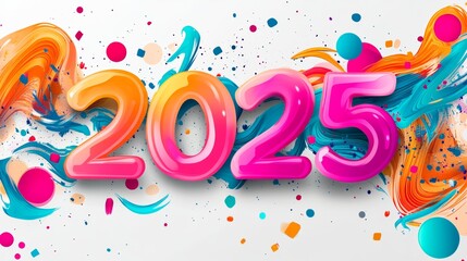 Happy New Year 2025. Modern colorful lettering design. Bright color numbers on white background.