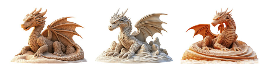 Fantasy Dragon Sculpture Collection on Transparent Background