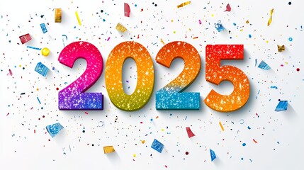 Fototapeta premium Happy New Year 2025. Modern colorful lettering design. Bright color numbers on white background.