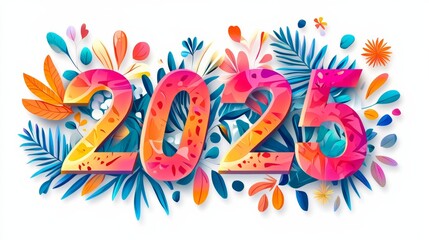 Fototapeta premium Happy New Year 2025. Modern colorful lettering design. Bright color numbers on white background.