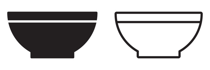 Soup bowl dishware outline art vector icon for food apps and websites. Flat style bowl icon in black illustration.