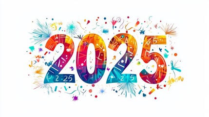 Fototapeta premium Happy New Year 2025. Modern colorful lettering design. Bright color numbers on white background.