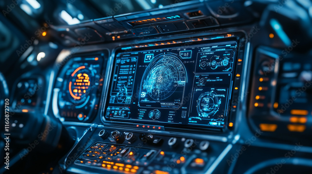 Poster hud spaceship or shuttle aircraft digital screen interface, vector ui or gui of sci fi space game. h