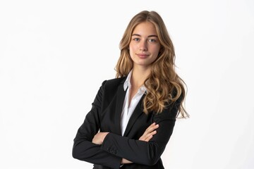 Obraz premium Confident Caucasian businesswoman CEO in formal wear with crossed arms