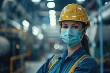 Factory workers wear masks during COVID 19 concerns.