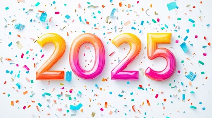 Fototapeta premium Happy New Year 2025. Modern colorful lettering design. Bright color numbers on white background.