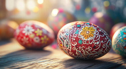 Colorful Decorative Easter Eggs in Sunlight